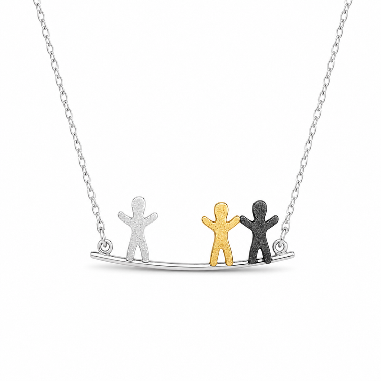 TOGETHER — ΚΟΛΙΕ ΑΣΗΜΙ 925 ΤΡΙΧΡΩΜΟ ΑΝΘΡΩΠΑΚΙΑ FAMILY PENDANT