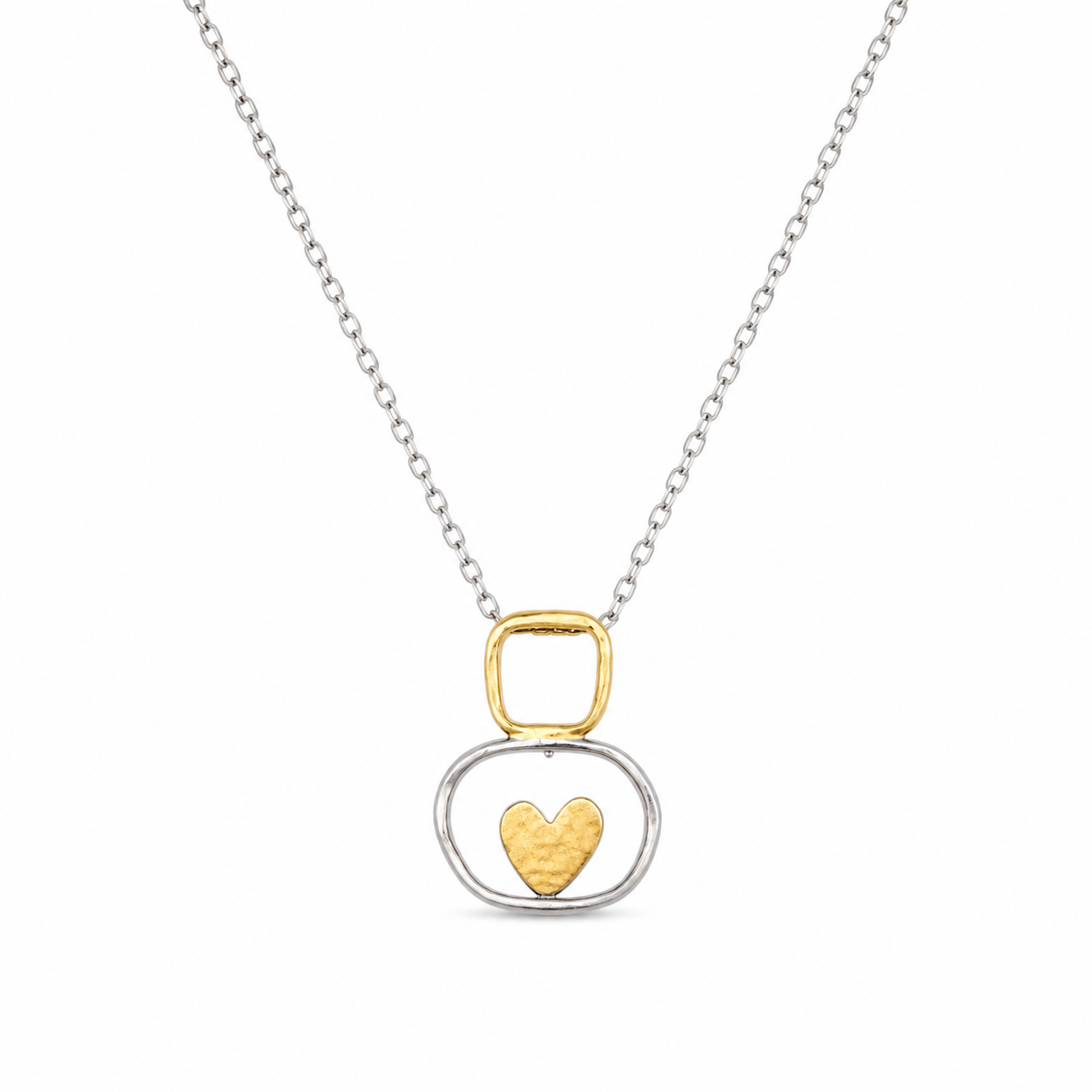 HEARTBOX — ΚΟΛΙΕ ΑΣΗΜΙ 925 ΔΙΧΡΩΜΟ PENDANT ΚΑΡΔΙΑ ΓΕΩΜΕΤΡΙΚΟ