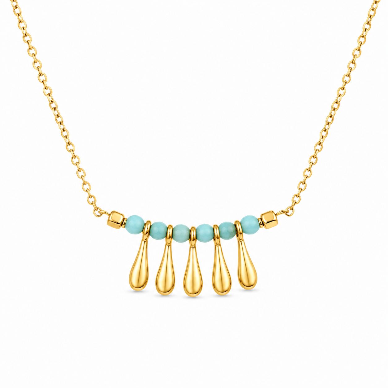TURQUOISE RAIN — ΚΟΛΙΕ ΑΣΗΜΙ 925 ΜΕ ΕΠΙΧΡΥΣΩΣΗ 18Κ & ΦΥΣΙΚΕΣ ΤΥΡΚΟΥΑΖ