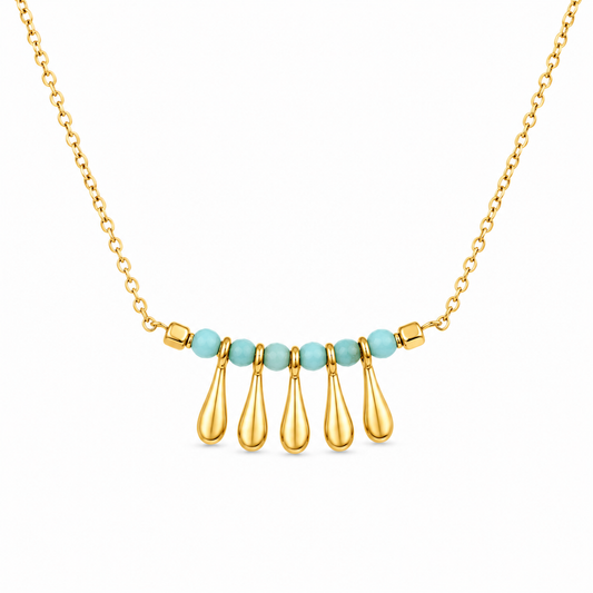 TURQUOISE RAIN — ΚΟΛΙΕ ΑΣΗΜΙ 925 ΜΕ ΕΠΙΧΡΥΣΩΣΗ 18Κ & ΦΥΣΙΚΕΣ ΤΥΡΚΟΥΑΖ