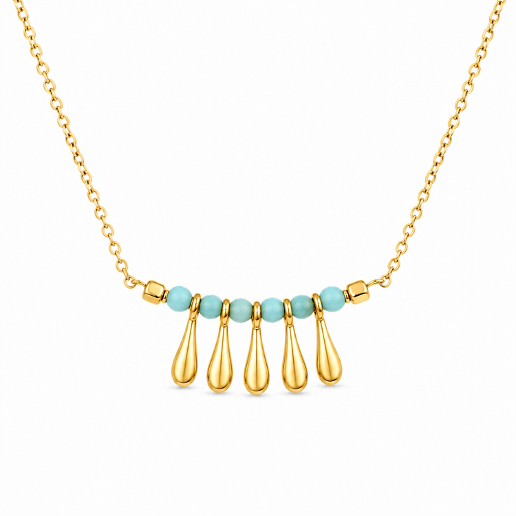 TURQUOISE RAIN — ΚΟΛΙΕ ΑΣΗΜΙ 925 ΜΕ ΕΠΙΧΡΥΣΩΣΗ 18Κ & ΦΥΣΙΚΕΣ ΤΥΡΚΟΥΑΖ