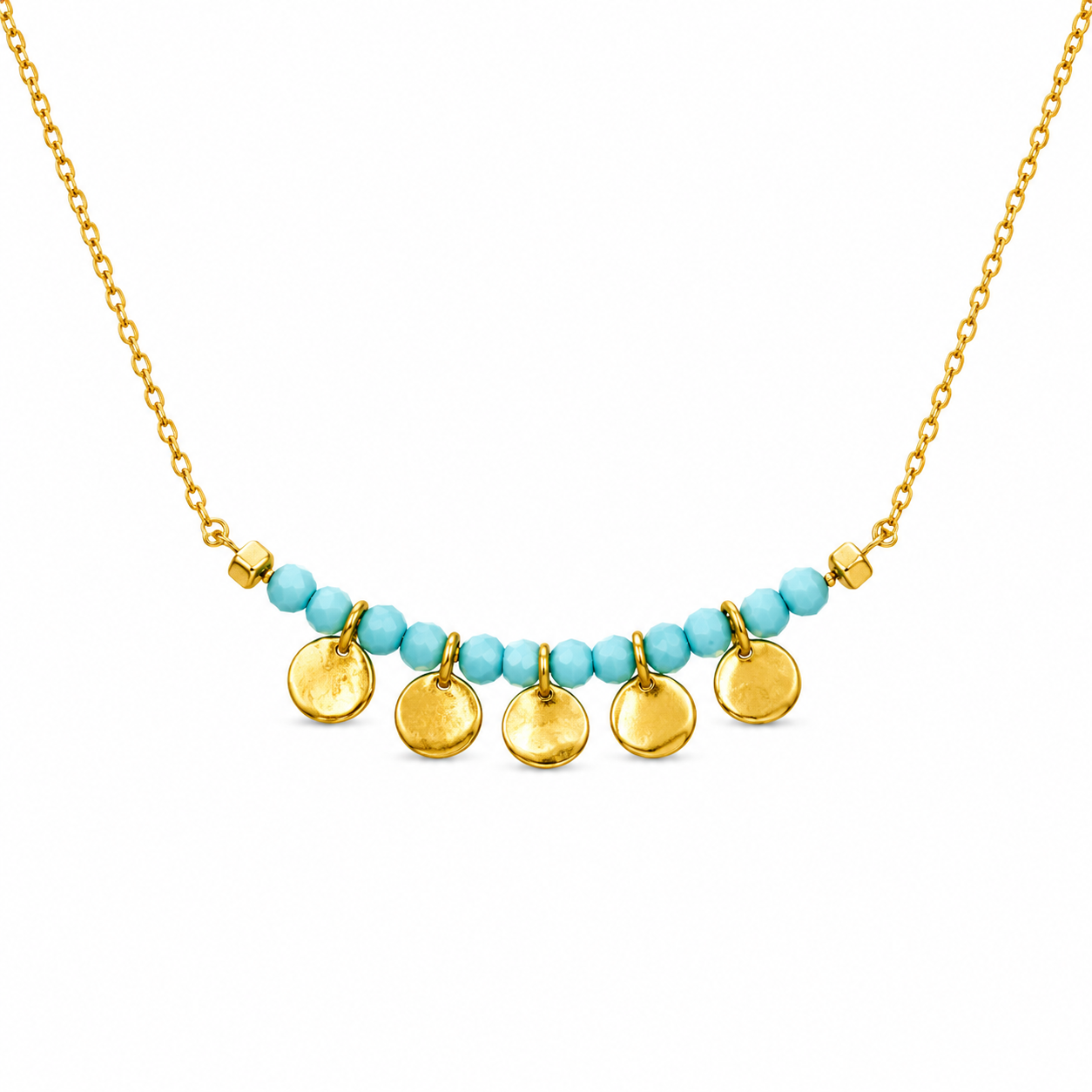 TURQUOISE COINS — ΚΟΛΙΕ ΑΣΗΜΙ 925 ΜΕ ΕΠΙΧΡΥΣΩΣΗ 18Κ & ΦΥΣΙΚΕΣ ΤΥΡΚΟΥΑΖ