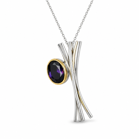 AMETHYST REEDS — ΜΕΝΤΑΓΙΟΝ ΑΣΗΜΙ 925 ΔΙΧΡΩΜΟ ΜΕ ΦΥΣΙΚΟ ΑΜΕΘΥΣΤΟ