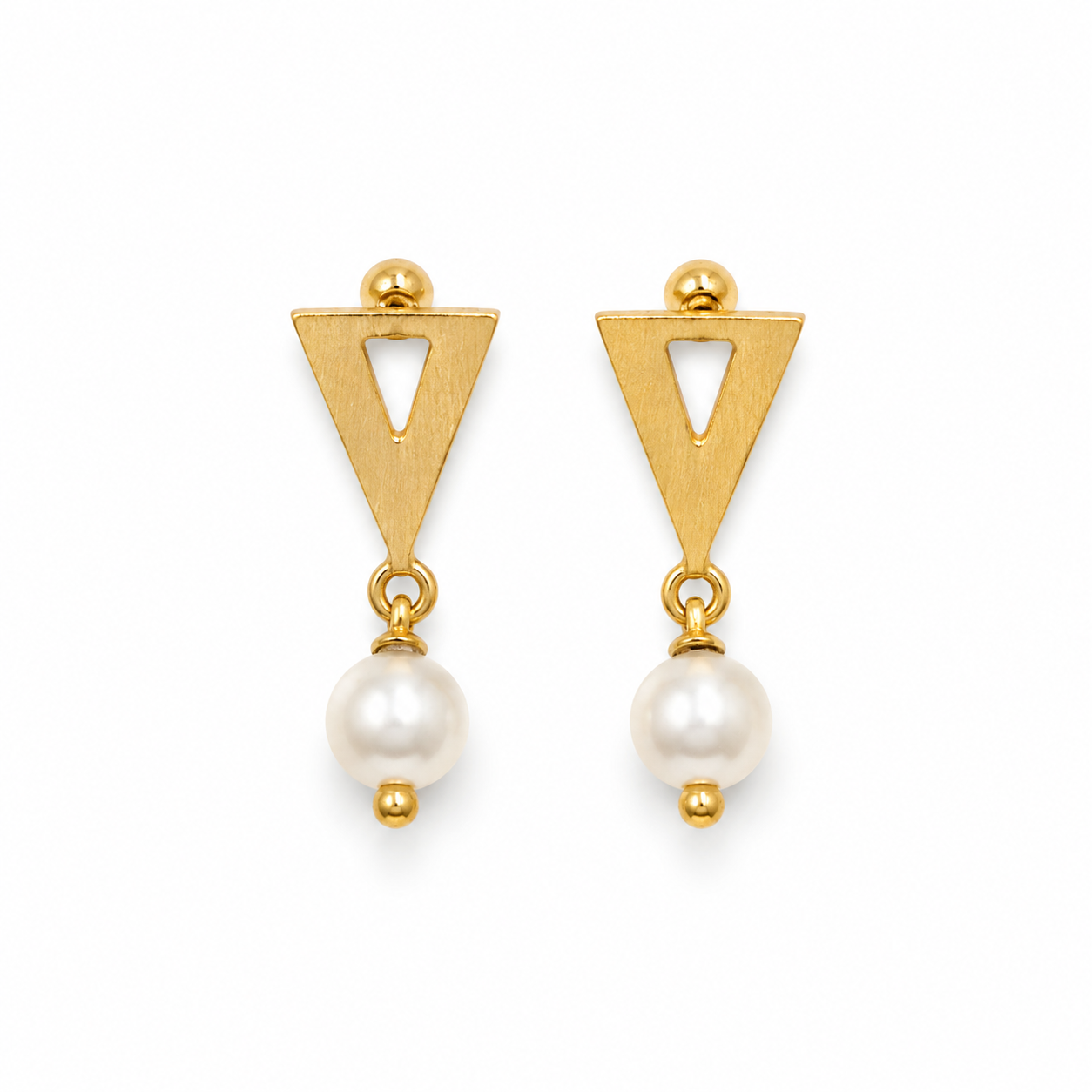 DELTA PEARL — ΣΚΟΥΛΑΡΙΚΙΑ ΑΣΗΜΙ 925 ΕΠΙΧΡΥΣΑ ΤΡΙΓΩΝΟ ΜΑΡΓΑΡΙΤΑΡΙ ΚΡΕΜΑΣΤΟ