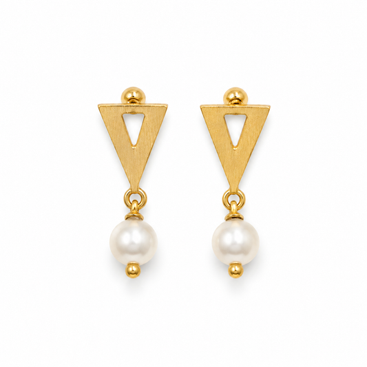 DELTA PEARL — ΣΚΟΥΛΑΡΙΚΙΑ ΑΣΗΜΙ 925 ΕΠΙΧΡΥΣΑ ΤΡΙΓΩΝΟ ΜΑΡΓΑΡΙΤΑΡΙ ΚΡΕΜΑΣΤΟ