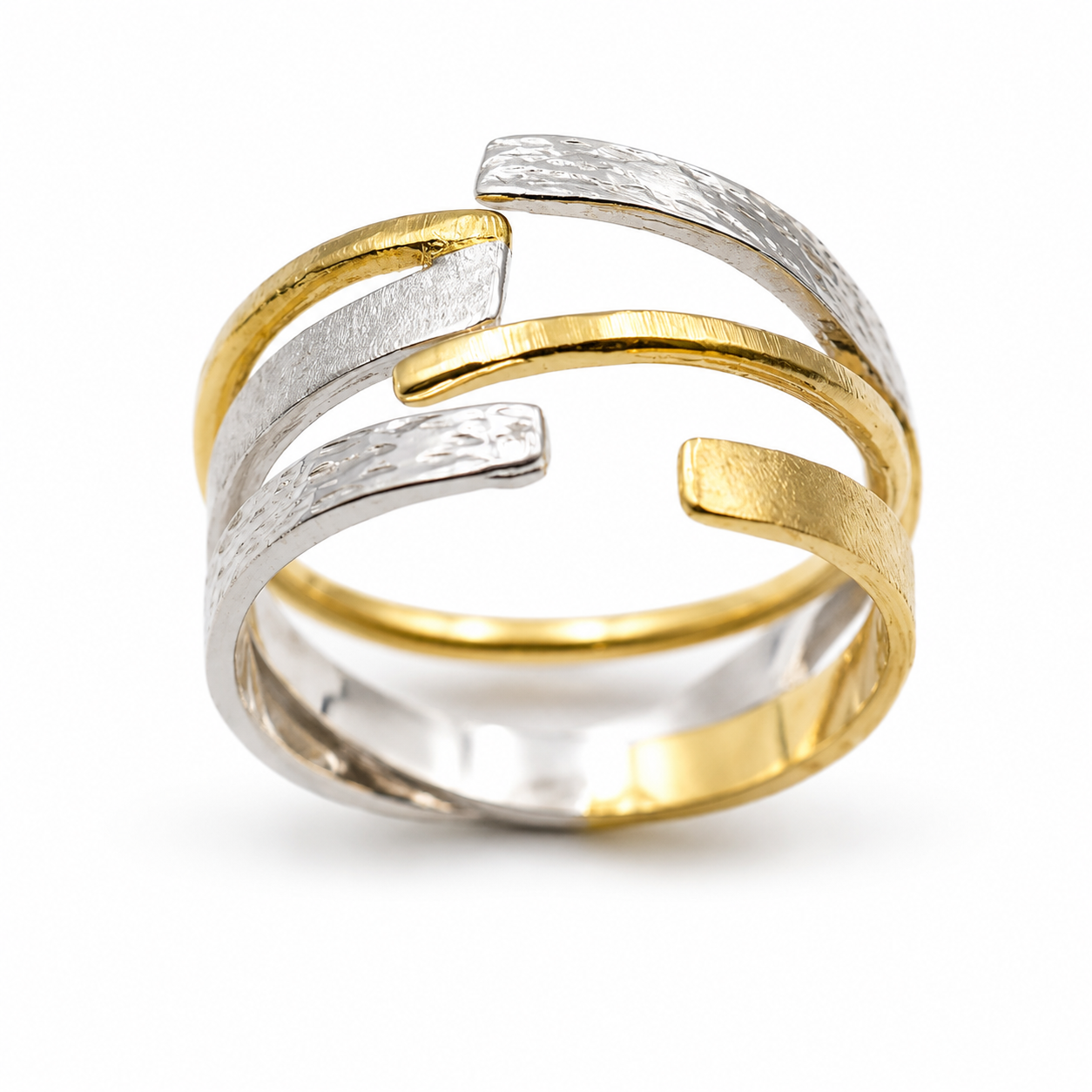 COILED BANDS — ΔΑΧΤΥΛΙΔΙ ΑΣΗΜΙ 925 ΔΙΧΡΩΜΟ ΠΟΛΛΑΠΛΕΣ ΤΥΛΙΓΜΕΝΕΣ ΤΑΙΝΙΕΣ