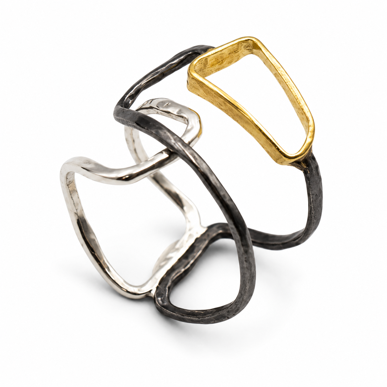TRIPLE FRAME — ΔΑΧΤΥΛΙΔΙ ΑΣΗΜΙ 925 ΤΡΙΧΡΩΜΟ ΠΟΛΛΑΠΛΑ ΓΕΩΜΕΤΡΙΚΑ ΠΛΑΙΣΙΑ