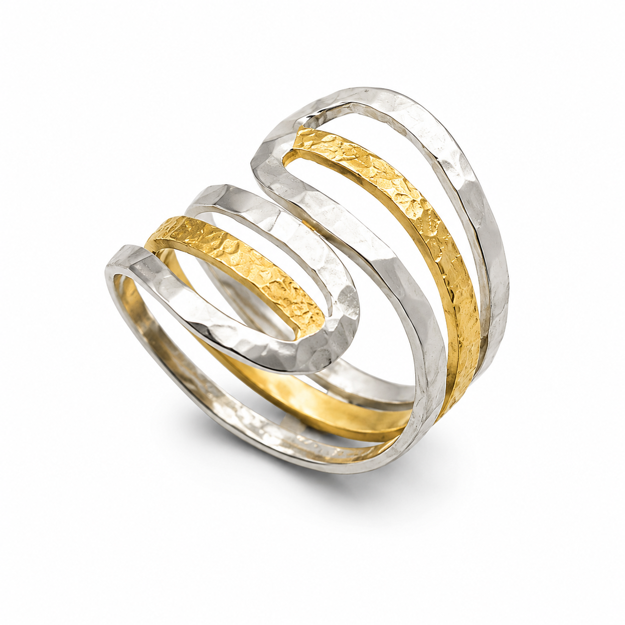 ZIGZAG COIL — ΔΑΧΤΥΛΙΔΙ ΑΣΗΜΙ 925 ΔΙΧΡΩΜΟ ΠΟΛΛΑΠΛΕΣ ΤΥΛΙΓΜΕΝΕΣ ΓΩΝΙΩΔΕΙΣ ΓΡΑΜΜΕΣ