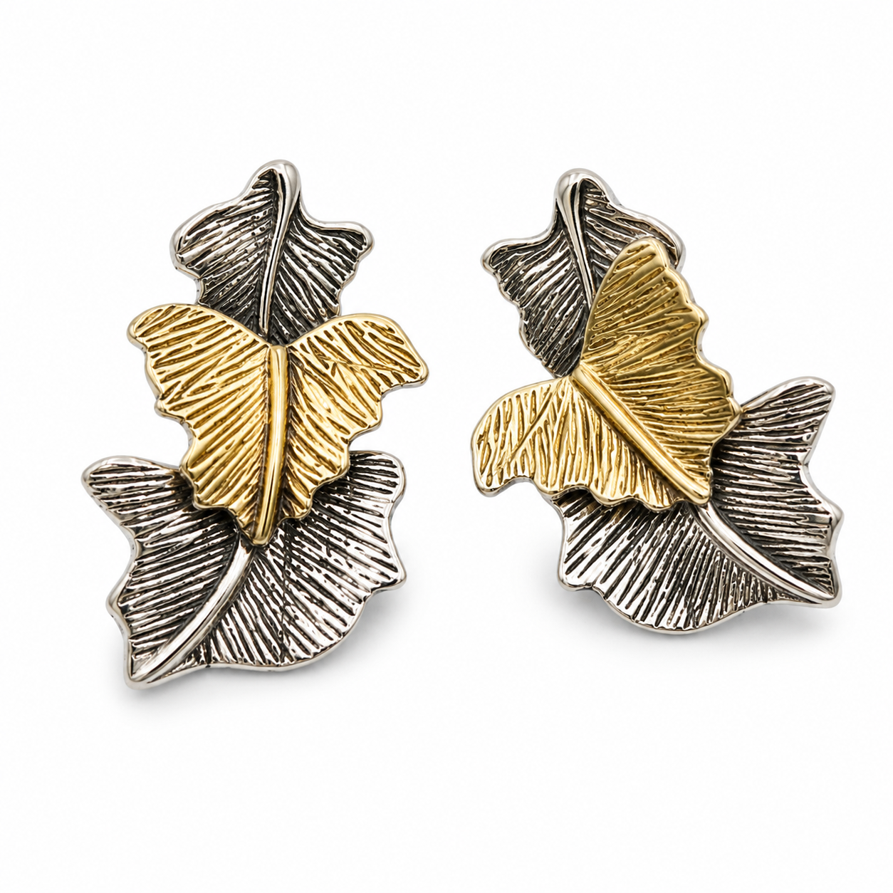 GINKGO — ΣΚΟΥΛΑΡΙΚΙΑ ΑΣΗΜΙ 925 ΔΙΧΡΩΜΑ ΦΥΛΛΑ ΚΑΡΦΩΤΑ