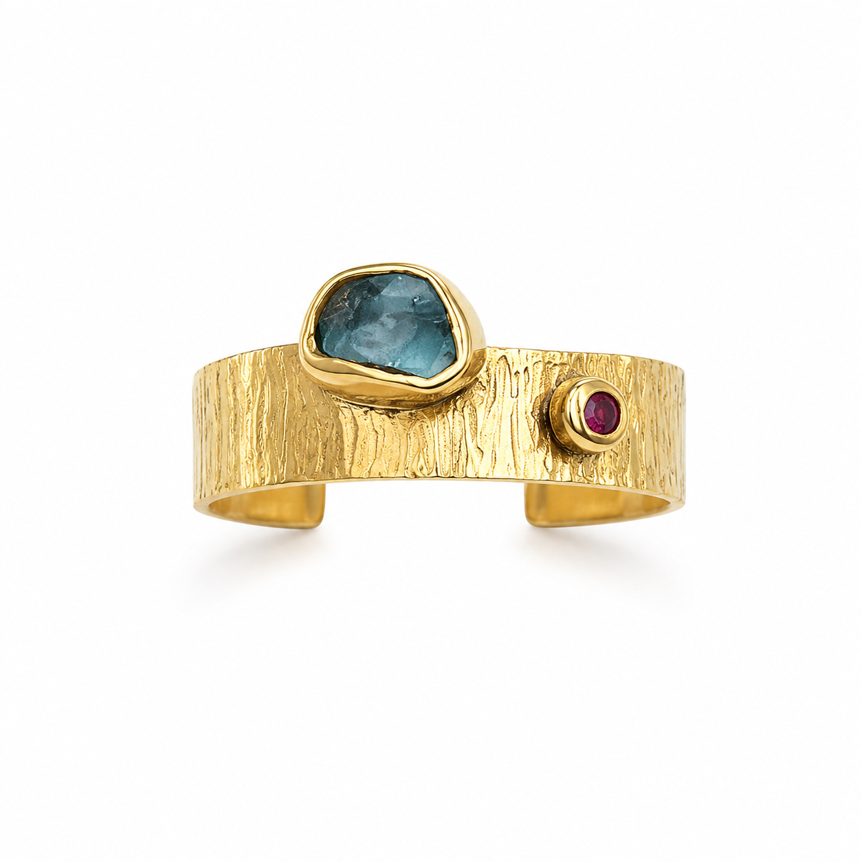 DUALITY — ΔΑΧΤΥΛΙΔΙ ΑΣΗΜΙ 925 ΕΠΙΧΡΥΣΟ AQUAMARINE RED GARNET BAND