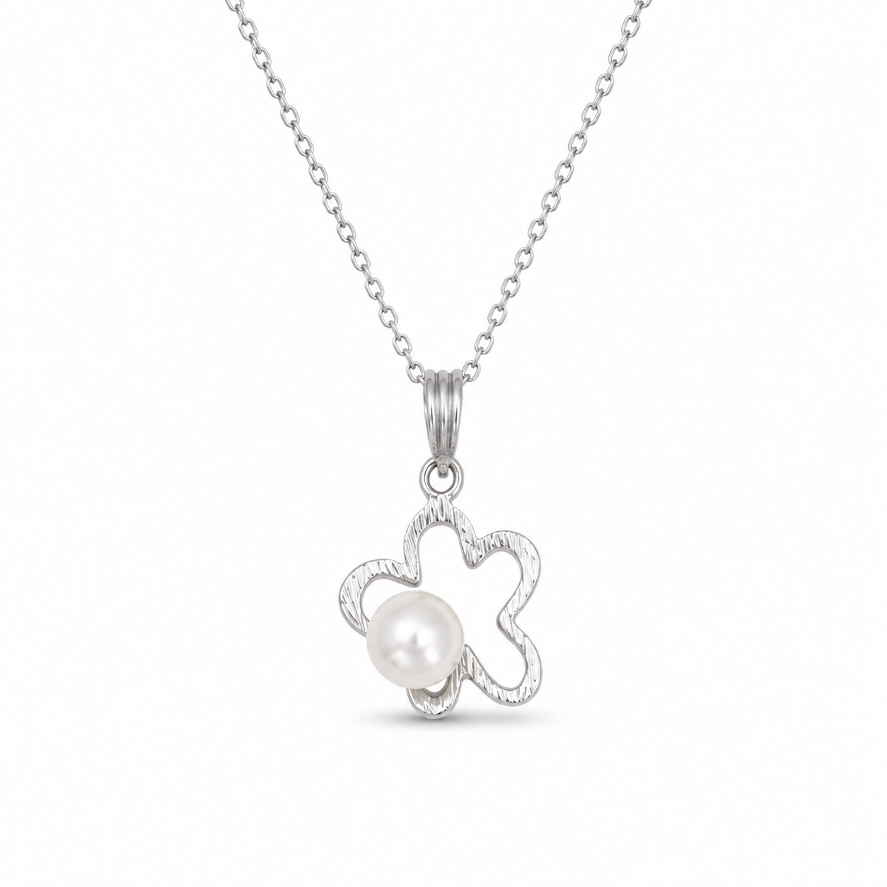 PETAL PEARL — ΚΟΛΙΕ ΑΣΗΜΙ 925 PENDANT ΑΝΟΙΧΤΟ ΛΟΥΛΟΥΔΙ ΜΑΡΓΑΡΙΤΑΡΙ