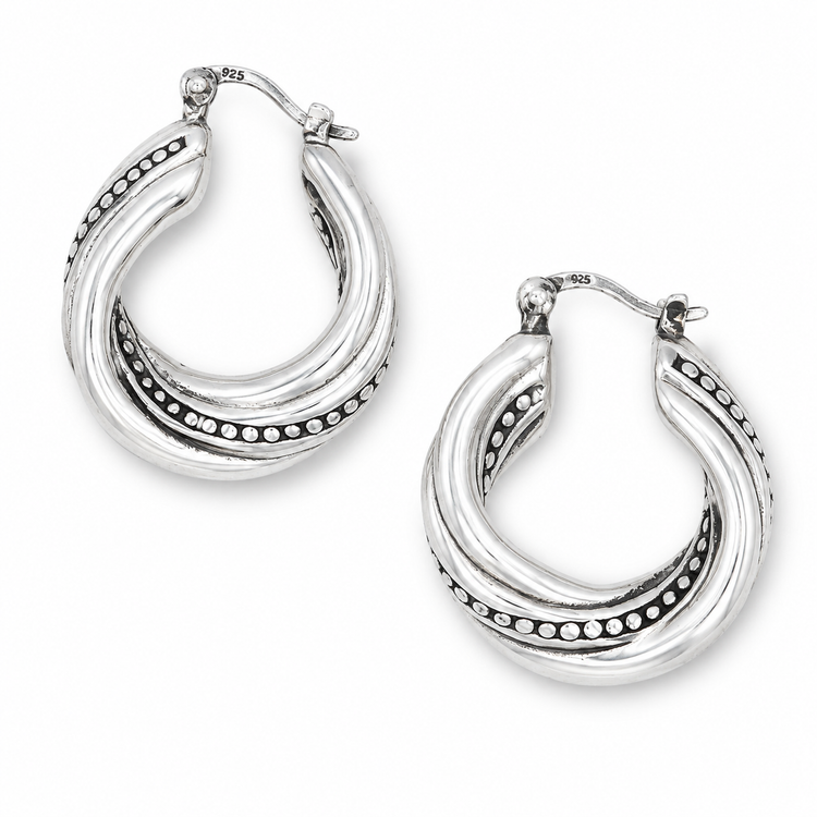 BALI HOOP — ΣΚΟΥΛΑΡΙΚΙΑ ΑΣΗΜΙ 925 ΚΡΙΚΟΙ CHUNKY ΚΟΚΚΩΤΟ ΣΧΕΔΙΟ ELECTROFORMING
