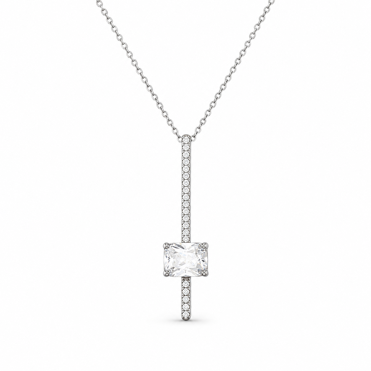 SOLITAIRE BAR — ΚΟΛΙΕ ΑΣΗΜΙ 925 PENDANT ΜΠΑΡΑ ΖΙΡΓΚΟΝ CUSHION ΛΕΥΚΟ