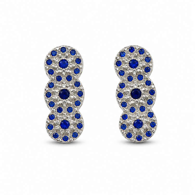 SAPPHIRE TRIO — ΣΚΟΥΛΑΡΙΚΙΑ ΑΣΗΜΙ 925 ΚΑΡΦΩΤΑ ΤΡΙΠΛΟ OVAL ΜΠΛΕ ΖΙΡΓΚΟΝ PAVÉ