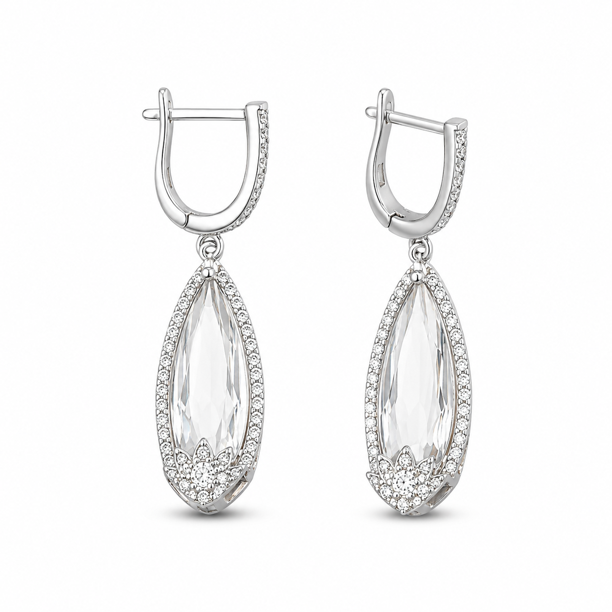 CRYSTAL TEAR — ΣΚΟΥΛΑΡΙΚΙΑ ΑΣΗΜΙ 925 ΜΑΚΡΙΑ ΚΡΕΜΑΣΤΑ ΚΡΥΣΤΑΛΛΟΣ PEAR ΖΙΡΓΚΟΝ HALO