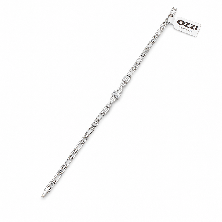 PAPERCLIP ZIRCON — ΒΡΑΧΙΟΛΙ ΑΣΗΜΙ 925 ΑΛΥΣΙΔΑ PAPERCLIP ΖΙΡΓΚΟΝ ΚΕΝΤΡΟ