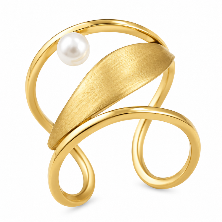 GOLDEN WAVE — ΑΝΟΙΧΤΟ ΔΑΧΤΥΛΙΔΙ ΑΣΗΜΙ 925 ΜΕ ΕΠΙΧΡΥΣΩΣΗ 18Κ & ΜΑΡΓΑΡΙΤΑΡΙ