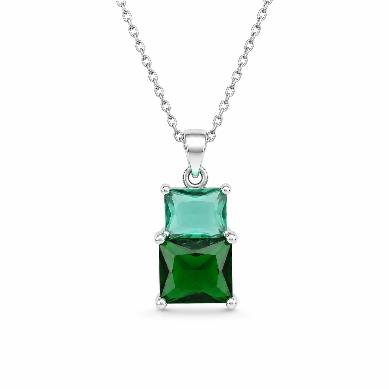DOUBLE EMERALD — ΜΕΝΤΑΓΙΟΝ ΑΣΗΜΙ 925 ΜΕ ΔΥΟ ΠΡΑΣΙΝΑ ΚΡΥΣΤΑΛΛΑ