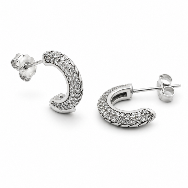 PAVE HALF HOOPS — ΣΚΟΥΛΑΡΙΚΙΑ ΑΣΗΜΙ ΗΜΙΚΡΙΚΟΙ PAVE ΖΙΡΓΚΟΝ
