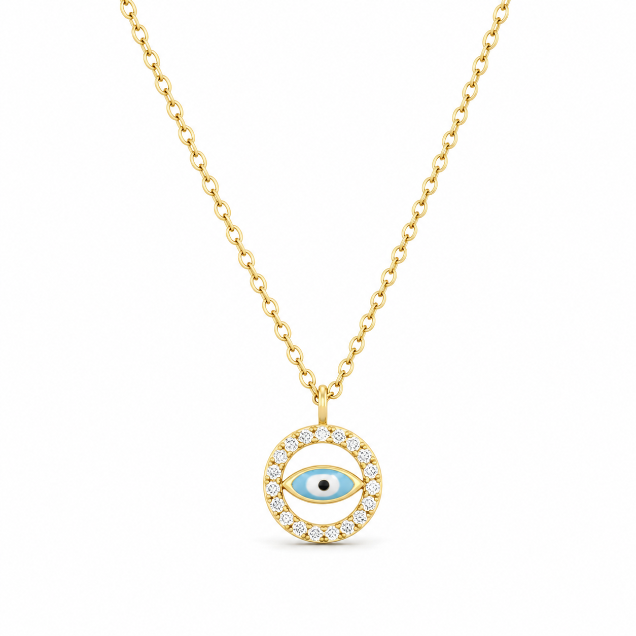 EVIL EYE — ΚΟΛΙΕ ΑΣΗΜΙ 925 ΕΠΙΧΡΥΣΟ PENDANT ΜΑΤΙ ΣΜΑΛΤΟ ΖΙΡΓΚΟΝ ΚΥΚΛΟΣ