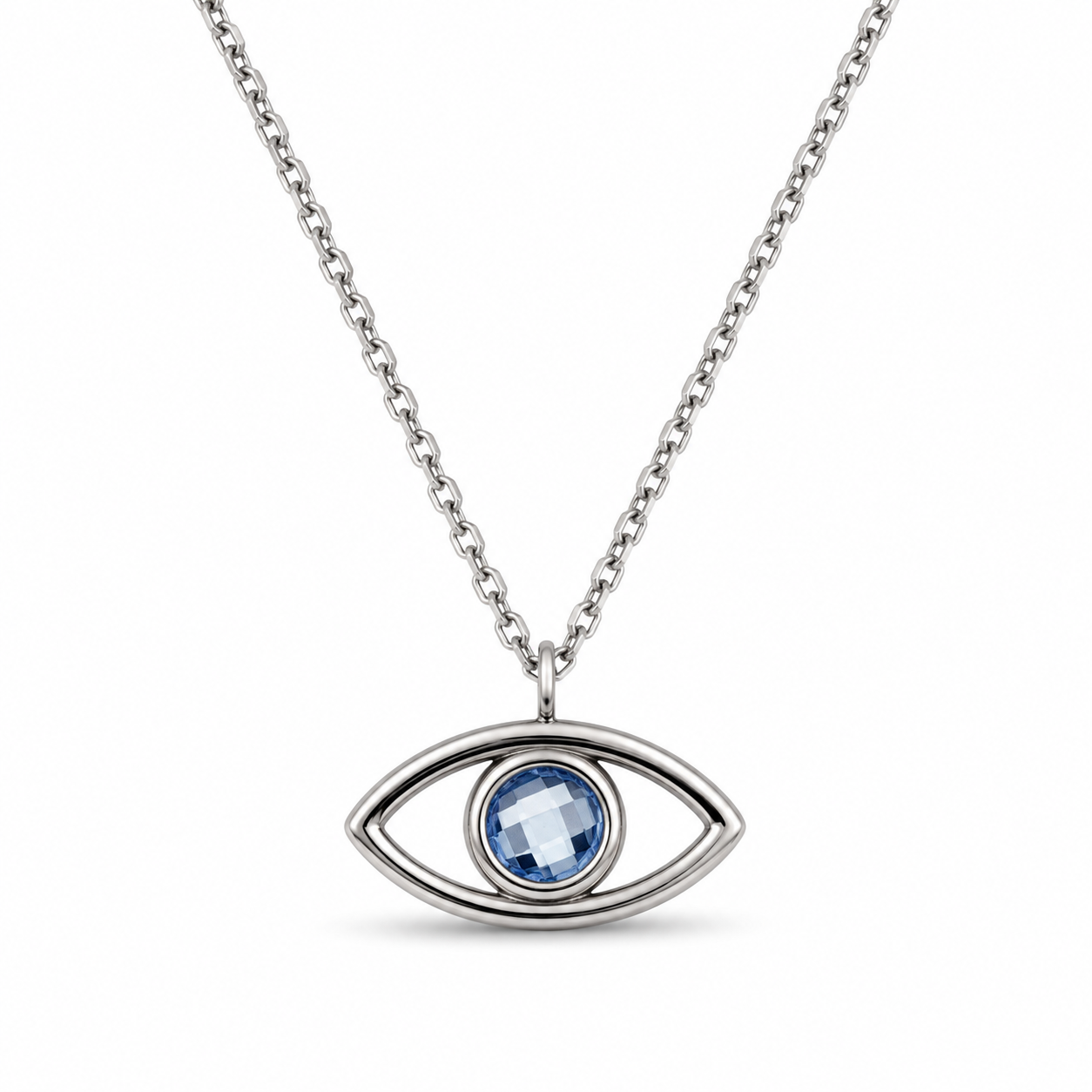 MATI MINIMAL — ΚΟΛΙΕ ΑΣΗΜΙ 925 PENDANT ΑΝΟΙΧΤΟ ΜΑΤΙ ΜΠΛΕ ΖΙΡΓΚΟΝ