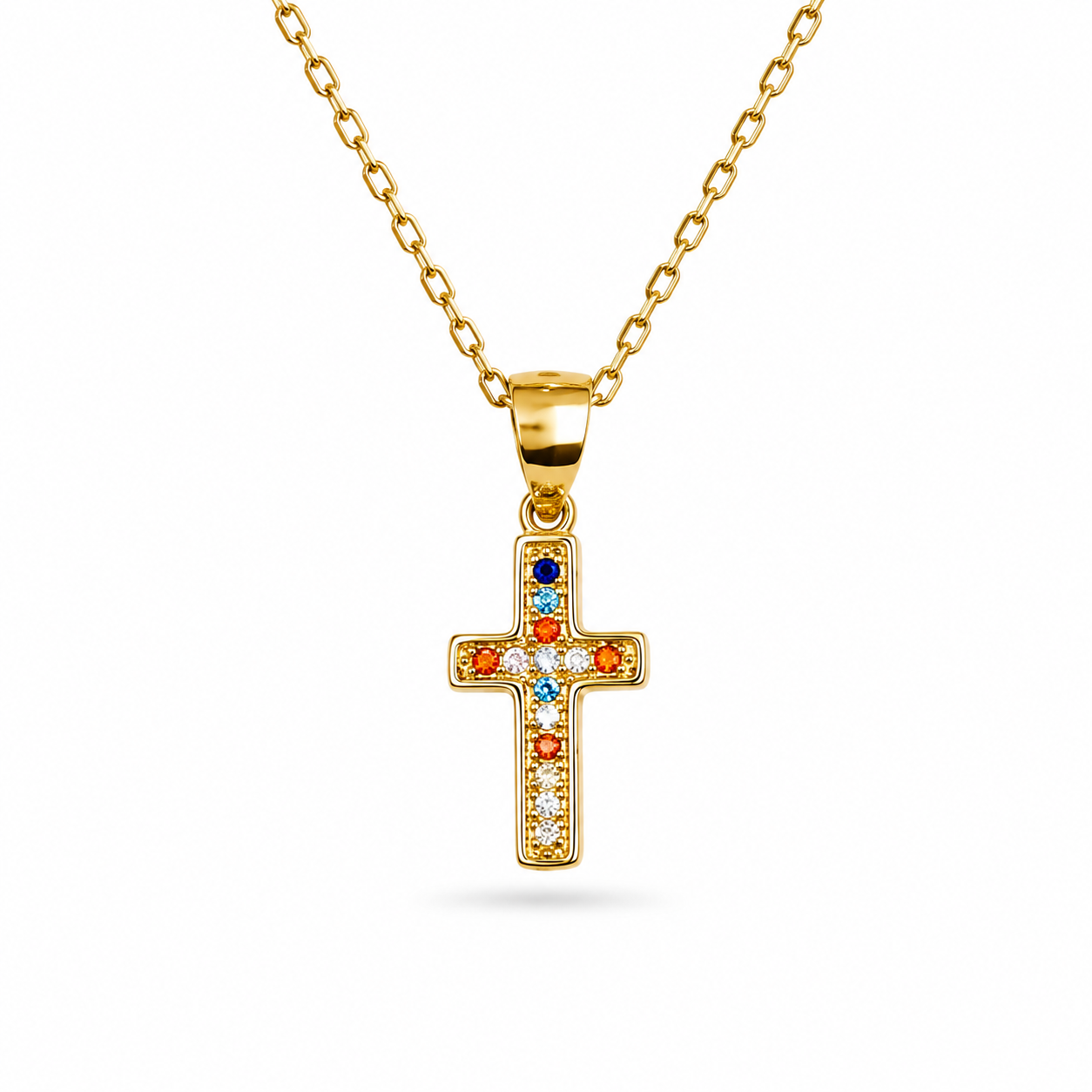 RAINBOW CROSS — ΚΟΛΙΕ ΣΤΑΥΡΟΣ ΕΠΙΧΡΥΣΟ ΠΟΛΥΧΡΩΜΑ ΖΙΡΓΚΟΝ