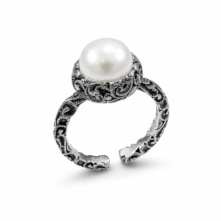 BAROQUE PEARL — ΔΑΧΤΥΛΙΔΙ ΑΣΗΜΙ ΟΞΕΙΔΩΜΕΝΟ ΜΑΡΓΑΡΙΤΑΡΙ FILIGREE