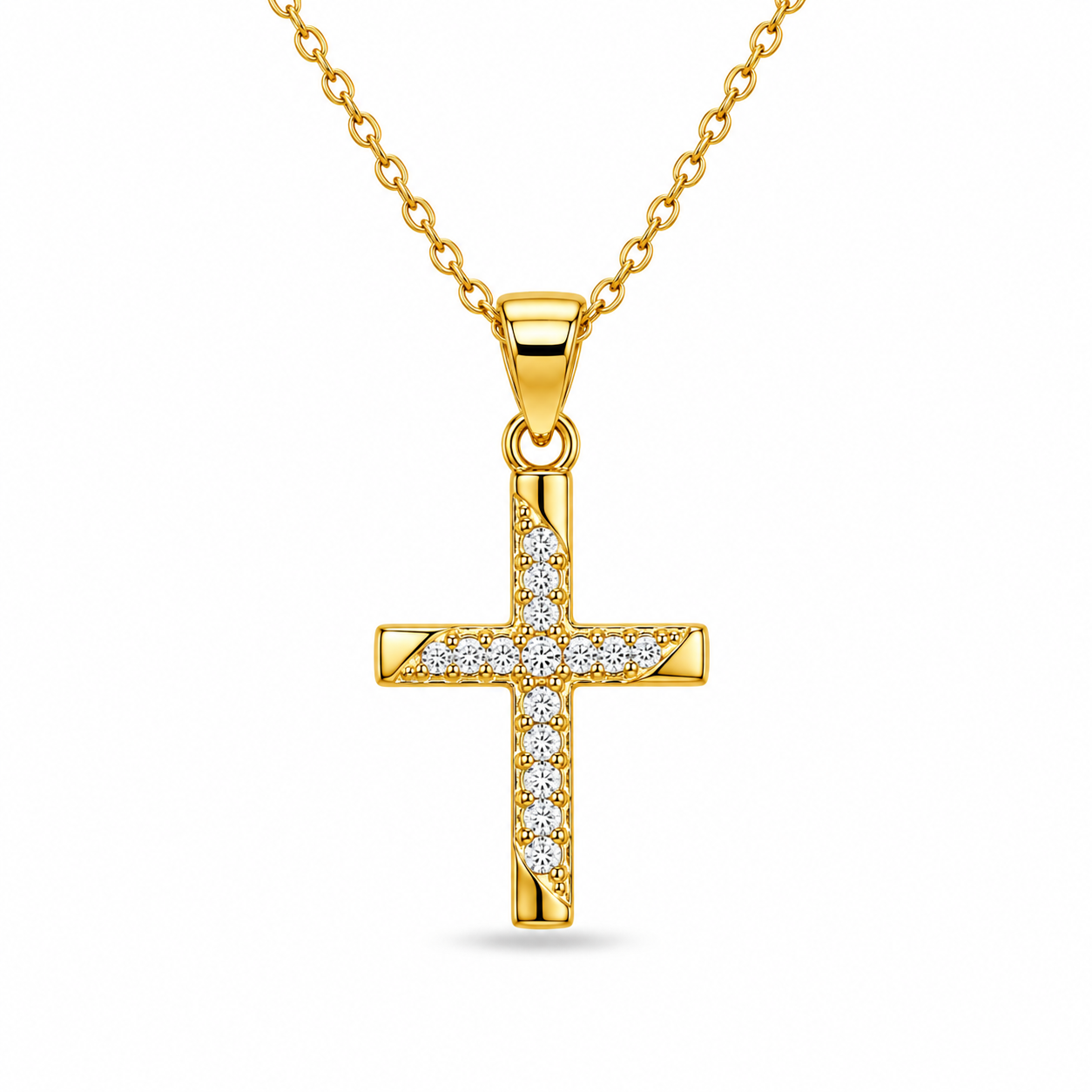 GOLDEN FAITH — ΚΟΛΙΕ ΣΤΑΥΡΟΣ ΕΠΙΧΡΥΣΟ 18Κ ΛΕΥΚΑ ΖΙΡΓΚΟΝ PAVE