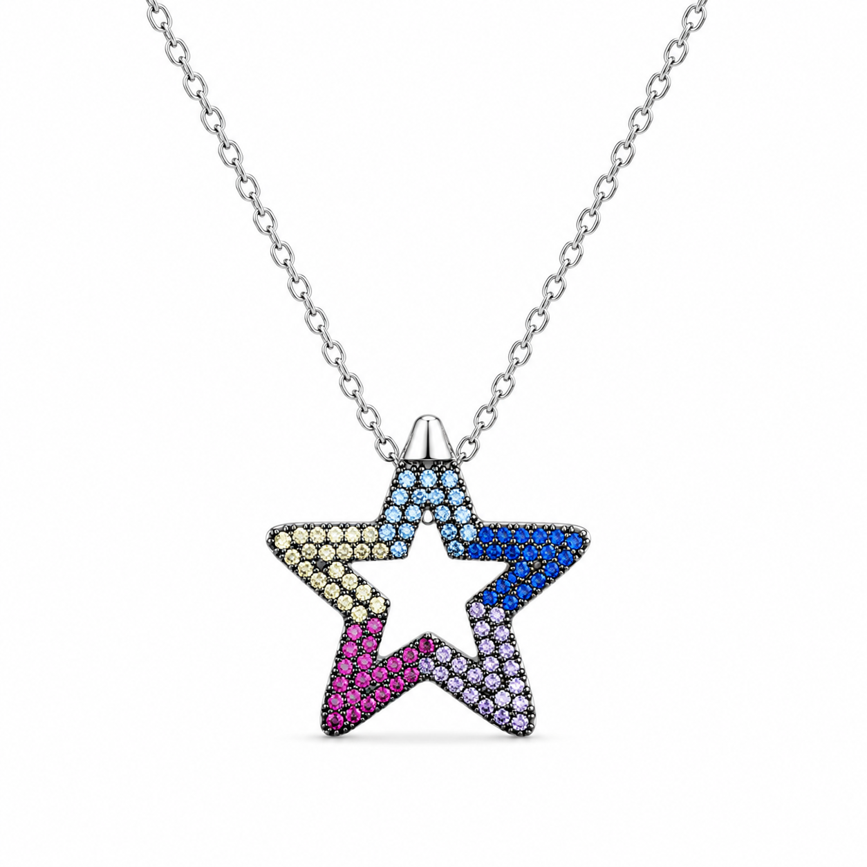 RAINBOW STAR — ΚΟΛΙΕ ΑΣΤΕΡΙ ΑΣΗΜΙ 925 ΡΟΔΙΟ ΠΟΛΥΧΡΩΜΑ ΖΙΡΓΚΟΝ
