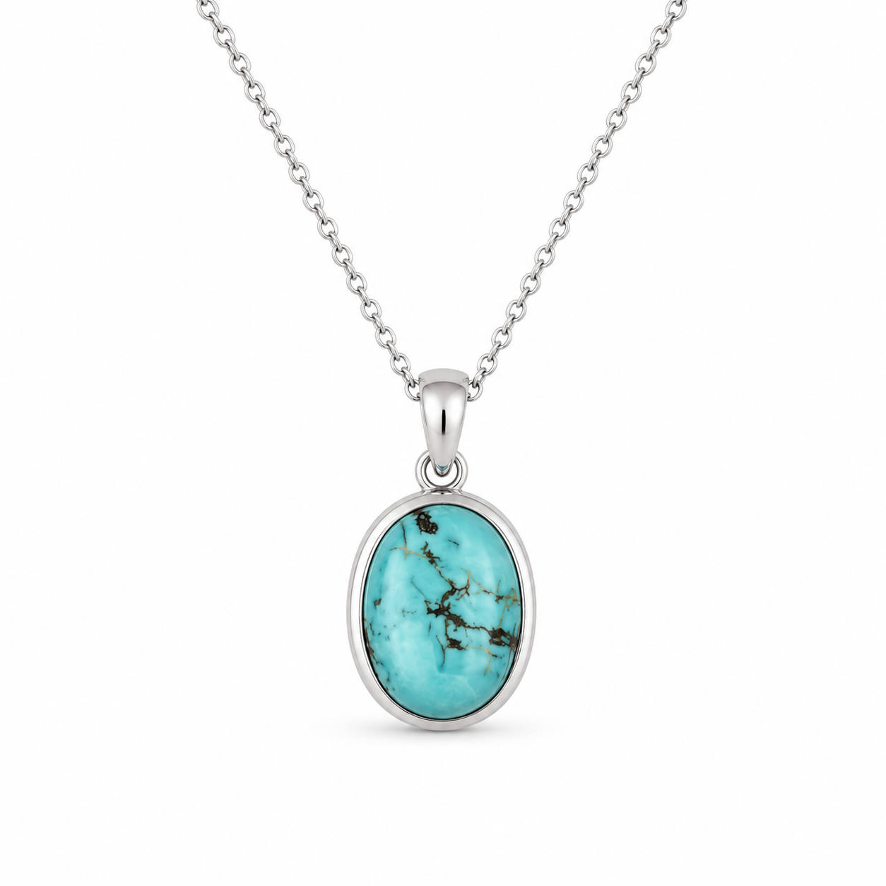 TURQUOISE DESERT — ΚΟΛΙΕ ΟΒΑΛ ΦΥΣΙΚΗ ΤΥΡΚΟΥΑΖ ΑΣΗΜΙ 925 ΡΟΔΙΟ