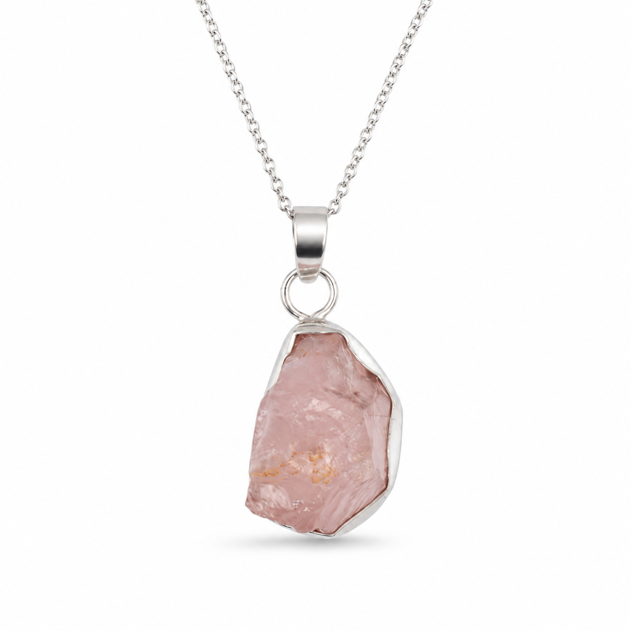 RAW ROSE — ΚΟΛΙΕ ΑΚΑΤΕΡΓΑΣΤΟ ROSE QUARTZ ΑΣΗΜΙ 925 ΡΟΔΙΟ