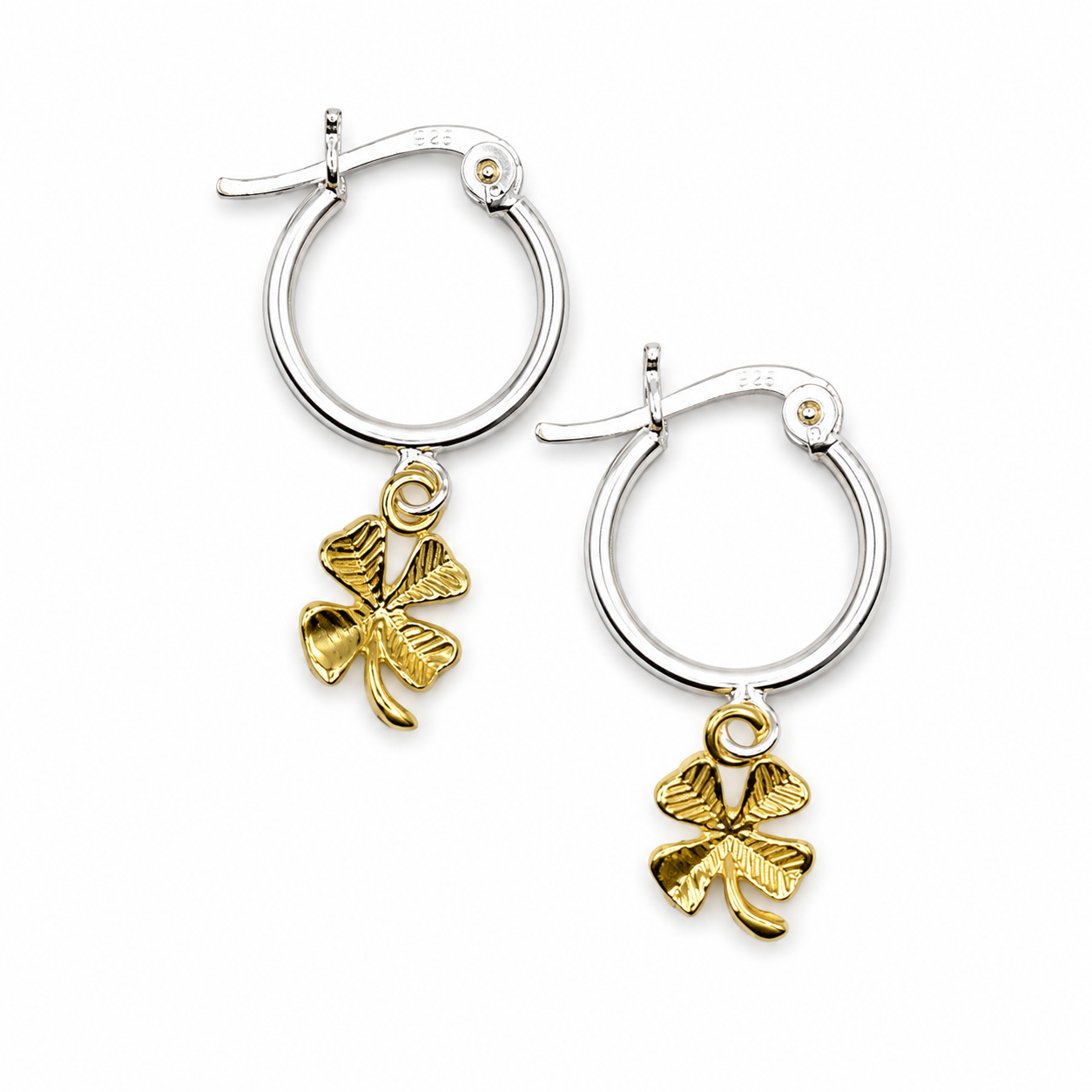 LUCKY CLOVER HOOPS — ΣΚΟΥΛΑΡΙΚΙΑ ΚΡΙΚΟΙ ΑΣΗΜΙ 925 ΕΠΙΧΡΥΣΟ ΤΕΤΡΑΦΥΛΛΟ
