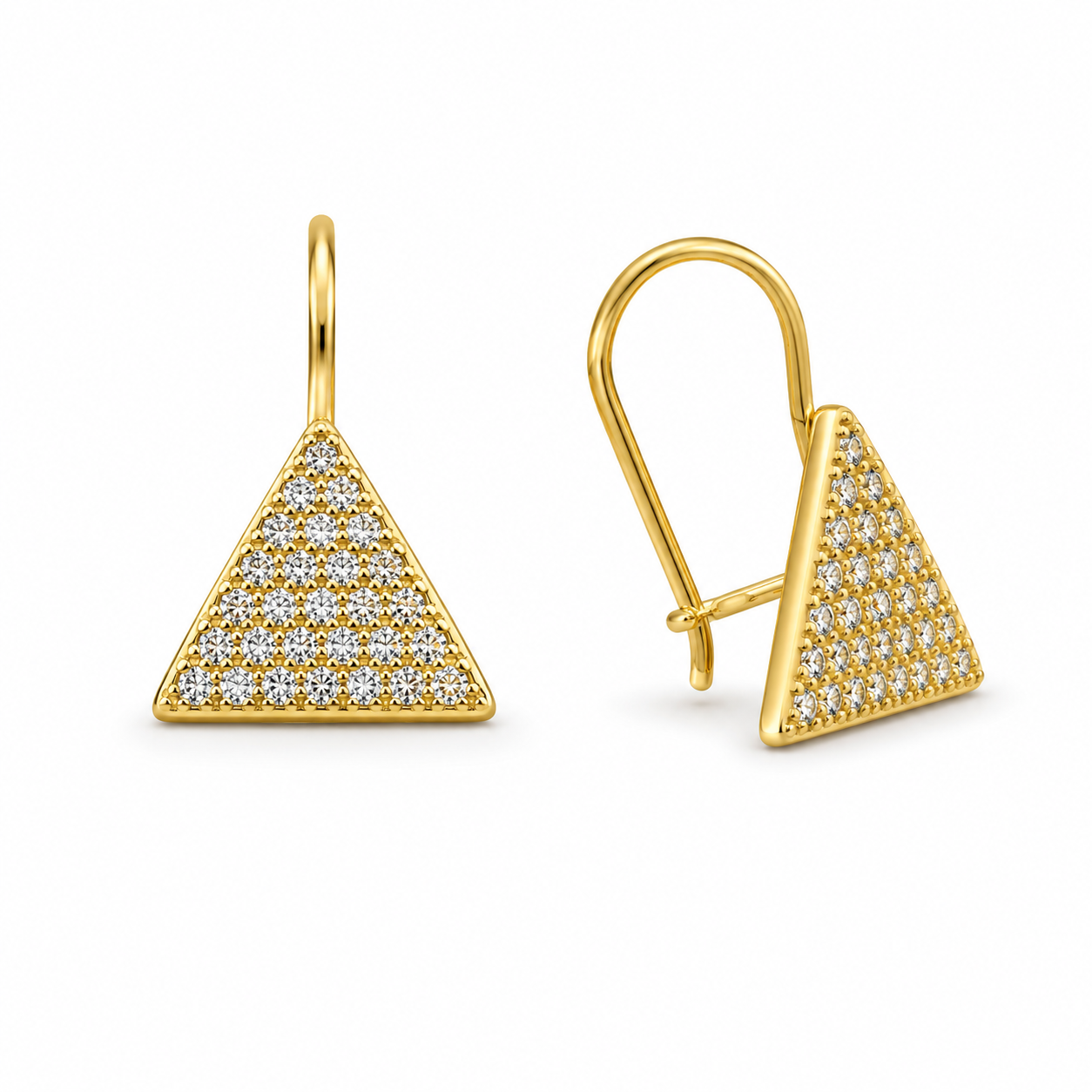 GOLDEN PYRAMID DROPS — ΣΚΟΥΛΑΡΙΚΙΑ ΚΡΕΜΑΣΤΑ ΑΣΗΜΙ 925 ΕΠΙΧΡΥΣΑ ΤΡΙΓΩΝΟ ΜΕ ΛΕΥΚΑ ΖΙΡΓΚΟΝ