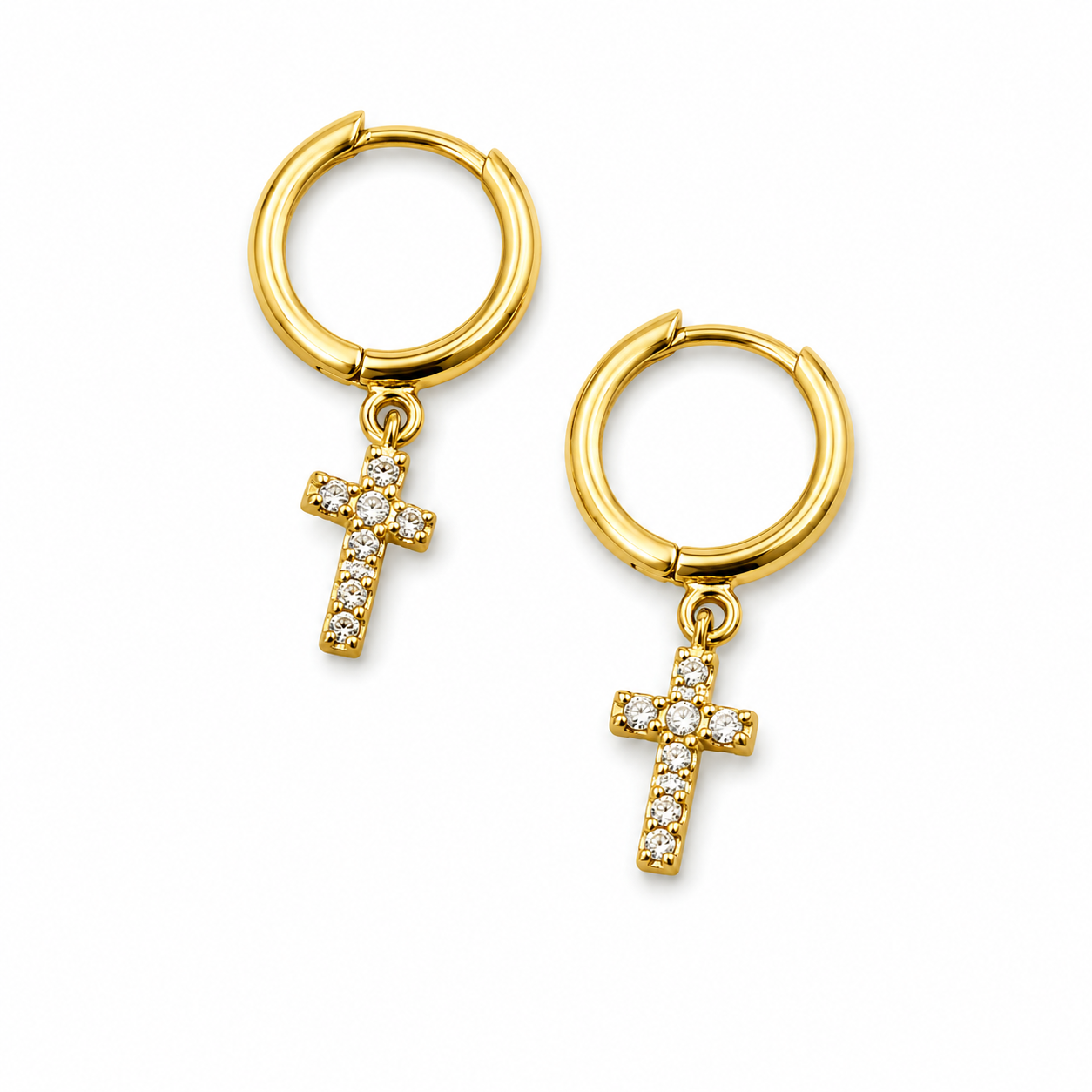 GOLDEN CROSS HOOPS — ΣΚΟΥΛΑΡΙΚΙΑ ΚΡΙΚΟΙ ΑΣΗΜΙ 925 ΕΠΙΧΡΥΣΑ ΣΤΑΥΡΟΣ ΜΕ ΛΕΥΚΑ ΖΙΡΓΚΟΝ