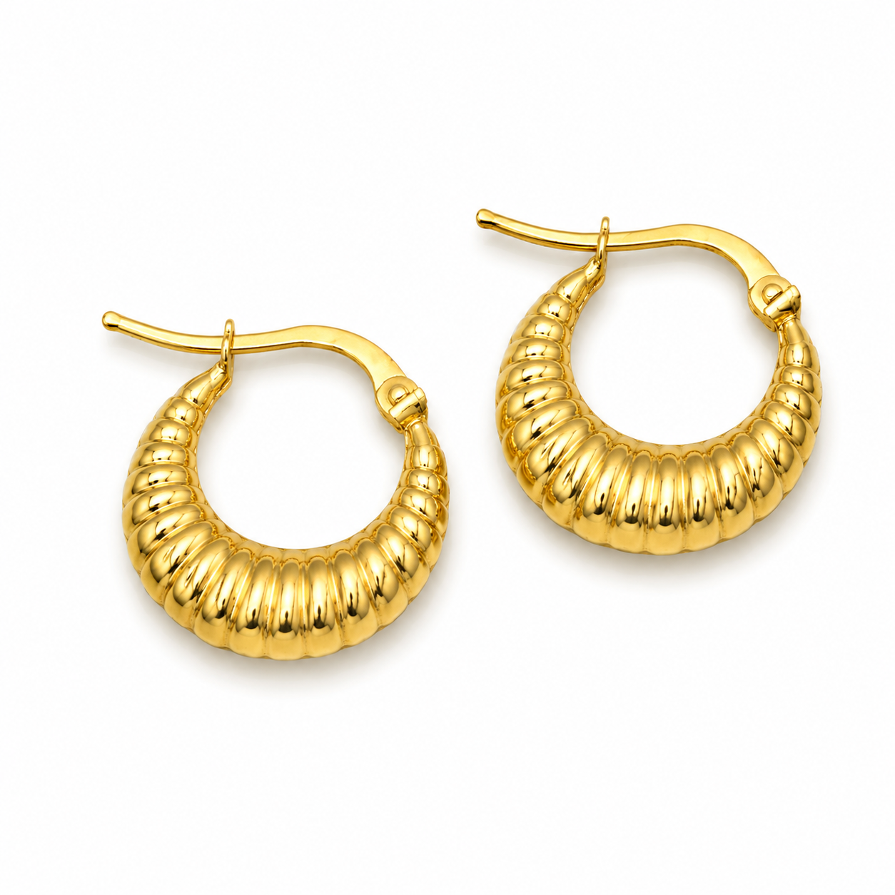 SCALLOPED SHELL HOOPS — ΣΚΟΥΛΑΡΙΚΙΑ ΚΡΙΚΟΙ ΑΣΗΜΙ 925 ΕΠΙΧΡΥΣΑ ΡΑΒΔΩΤΗ ΥΦΗ