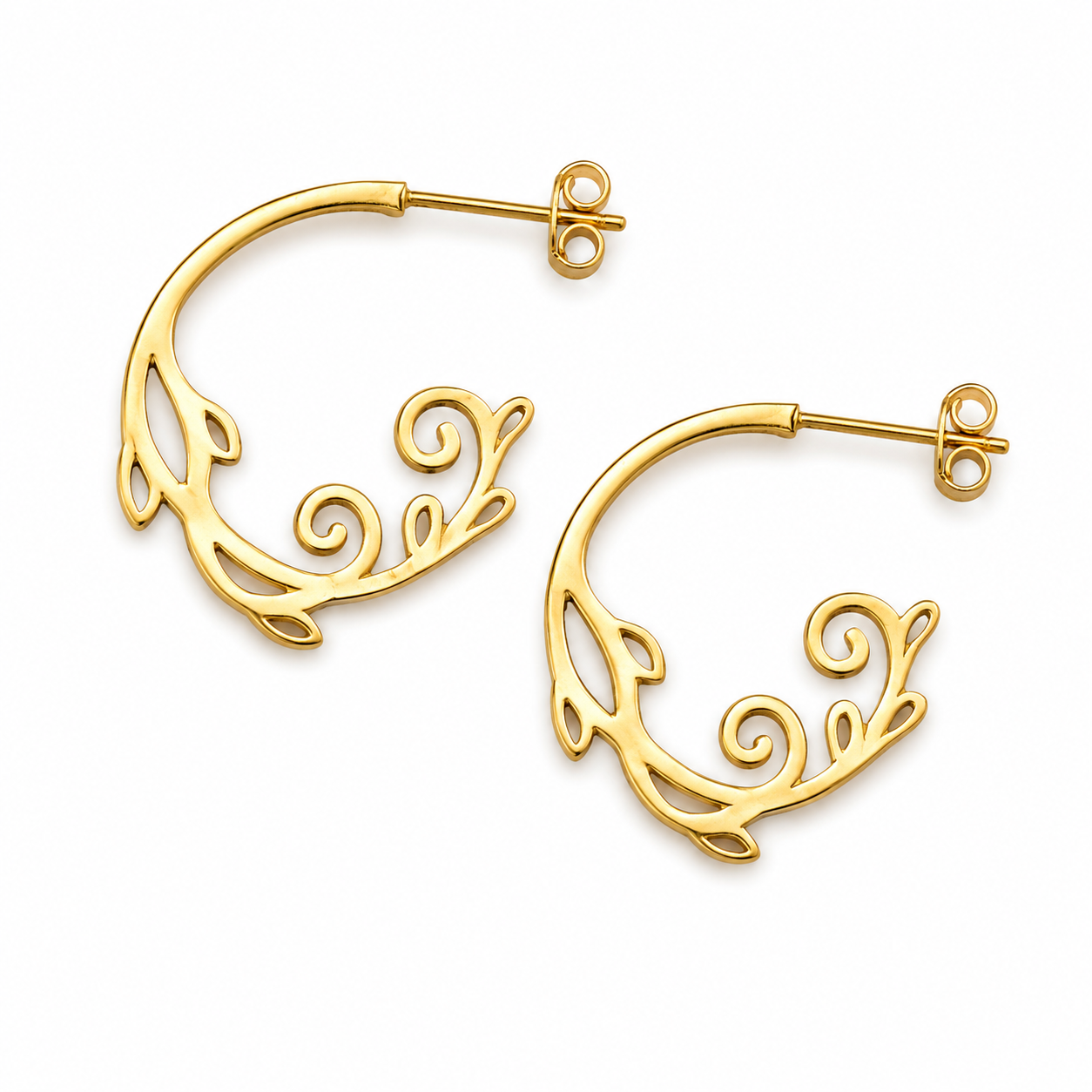 GOLDEN VINE HOOPS — ΣΚΟΥΛΑΡΙΚΙΑ ΗΜΙΚΡΙΚΟΙ ΑΣΗΜΙ 925 ΕΠΙΧΡΥΣΑ ΟΡΓΑΝΙΚΟ ΣΧΕΔΙΟ ΚΛΑΔΟΥ