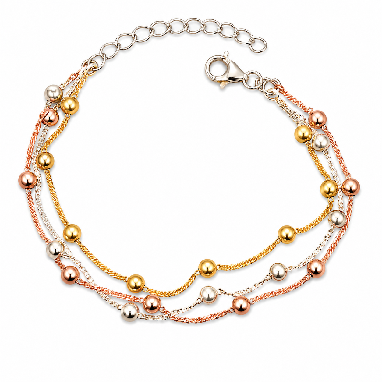 TRI-TONE BEADS — ΒΡΑΧΙΟΛΙ ΤΡΙΠΛΗ ΑΛΥΣΙΔΑ ΑΣΗΜΙ 925 ΕΠΙΧΡΥΣΟ ROSE GOLD