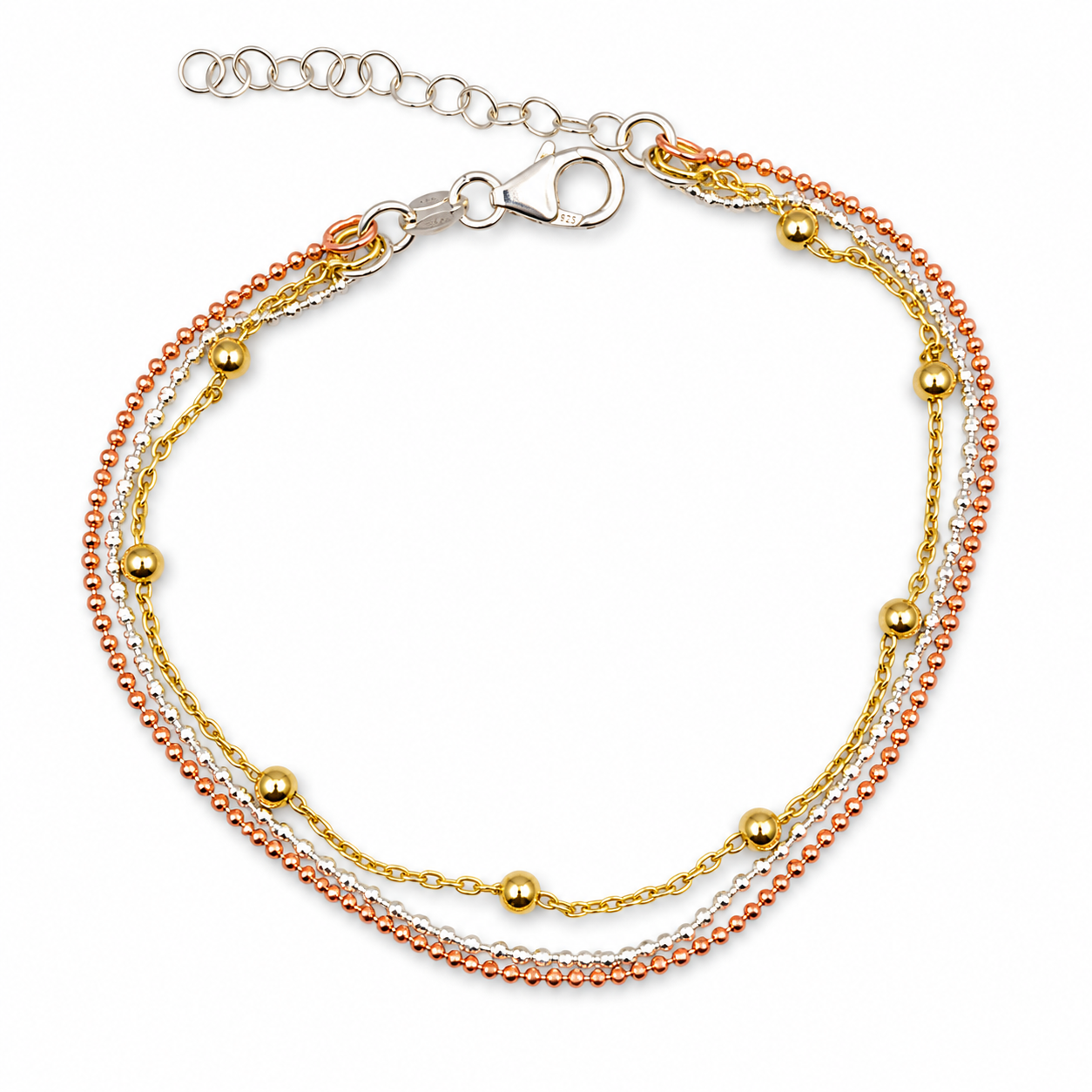 TRI-TONE LAYER — ΒΡΑΧΙΟΛΙ ΔΙΠΛΗ ΑΛΥΣΙΔΑ ΑΣΗΜΙ 925 ΕΠΙΧΡΥΣΟ ROSE GOLD