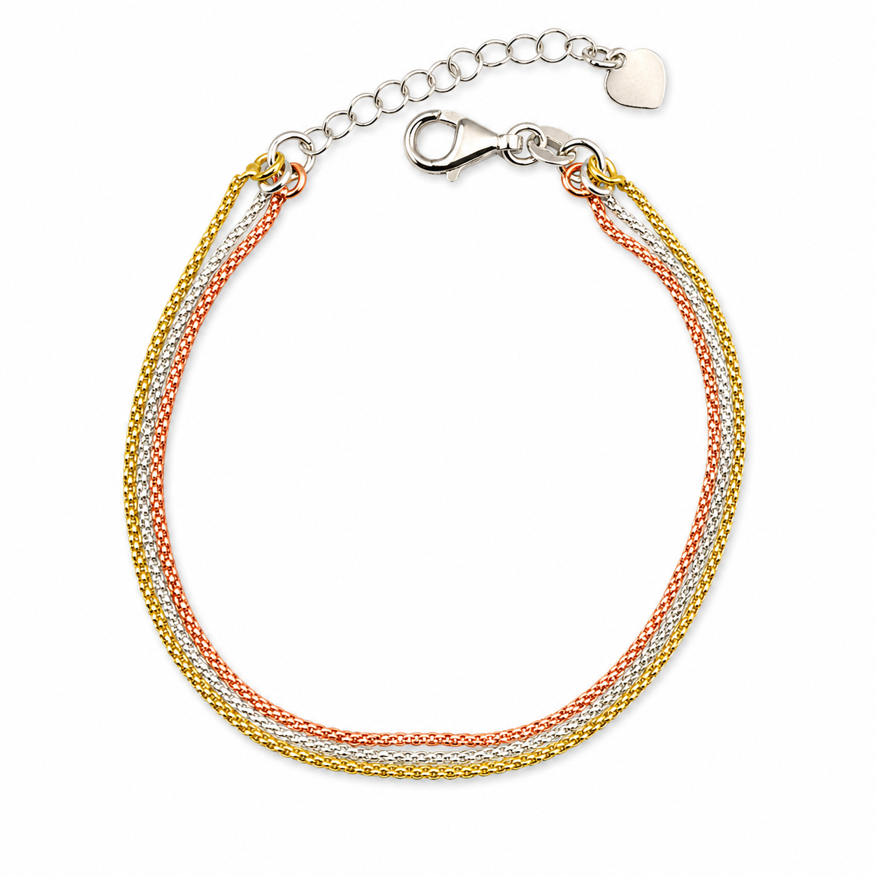 TRI-TONE TRIPLE STRAND — ΒΡΑΧΙΟΛΙ ΤΡΙΠΛΗ ΑΛΥΣΙΔΑ ΑΣΗΜΙ 925 ΕΠΙΧΡΥΣΟ ROSE GOLD