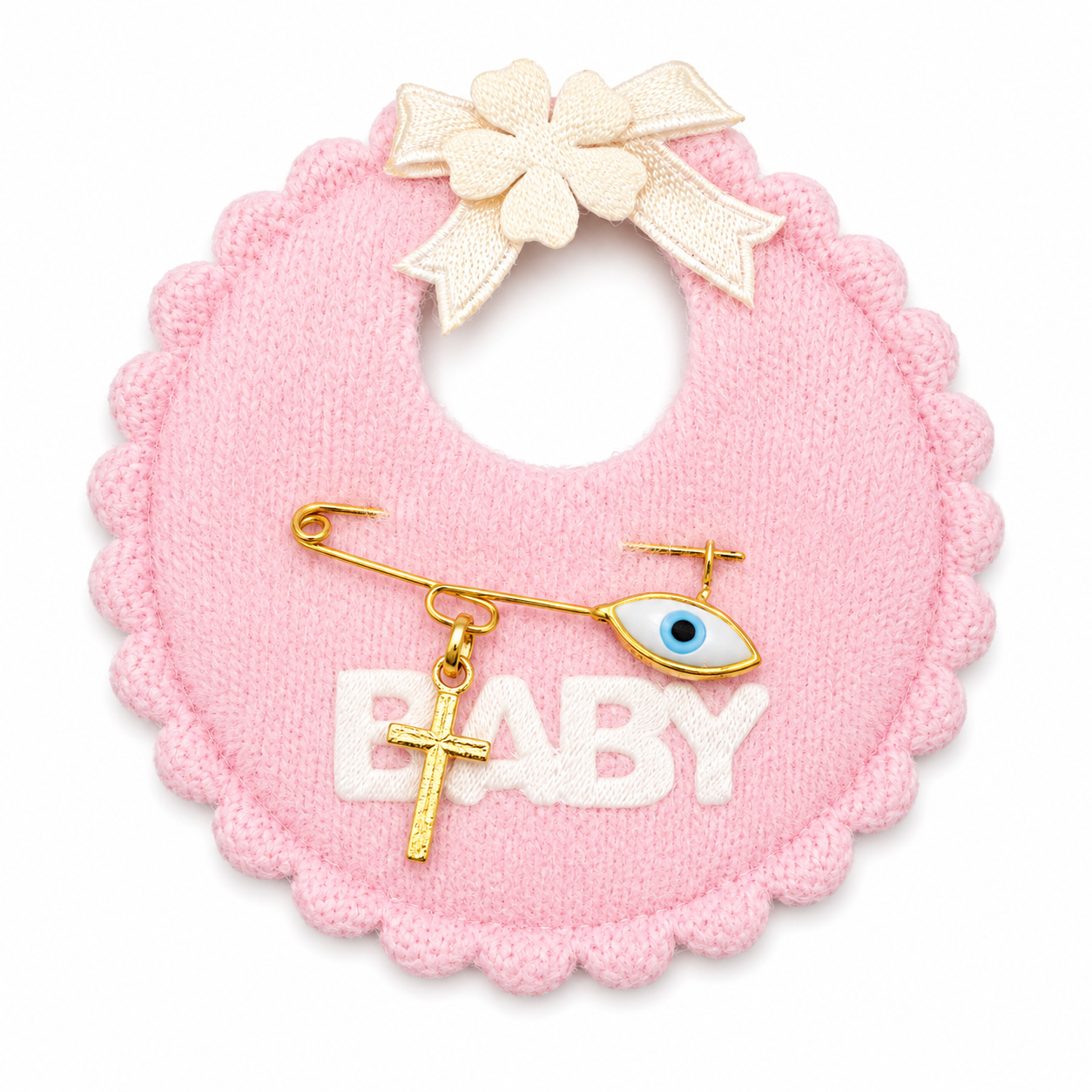 EVIL EYE BABY — ΠΑΙΔΙΚΗ ΠΑΡΑΜΑΝΑ ΕΠΙΧΡΥΣΟ 18Κ ΜΑΤΙ ΚΑΙ ΣΤΑΥΡΟΣ ΓΙΑ ΚΟΡΙΤΣΙ