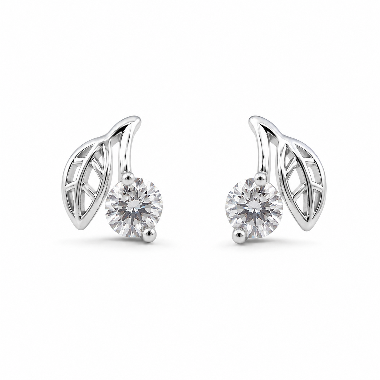 SILVER LEAF SOLITAIRE — ΣΚΟΥΛΑΡΙΚΙΑ ΚΑΡΦΩΤΑ ΑΣΗΜΙ 925 ΦΥΛΛΟ ΜΕ ΛΕΥΚΟ ΖΙΡΓΚΟΝ
