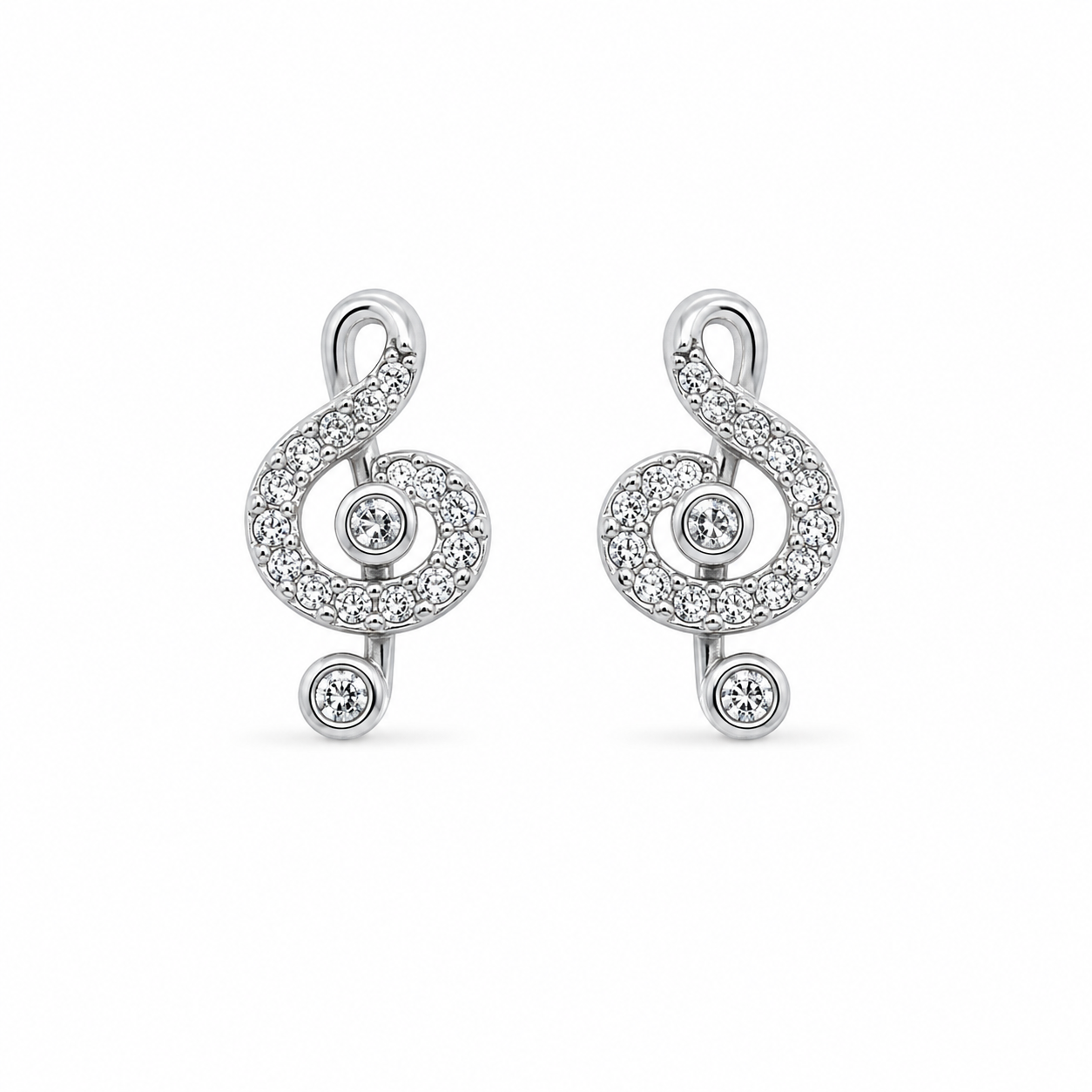 AVÉ TREBLE CLEF STUDS — ΣΚΟΥΛΑΡΙΚΙΑ ΚΑΡΦΩΤΑ ΑΣΗΜΙ 925 ΚΛΕΙΔΙ ΤΟΥ ΣΟΛ ΜΕ ΛΕΥΚΑ ΖΙΡΓΚΟΝ