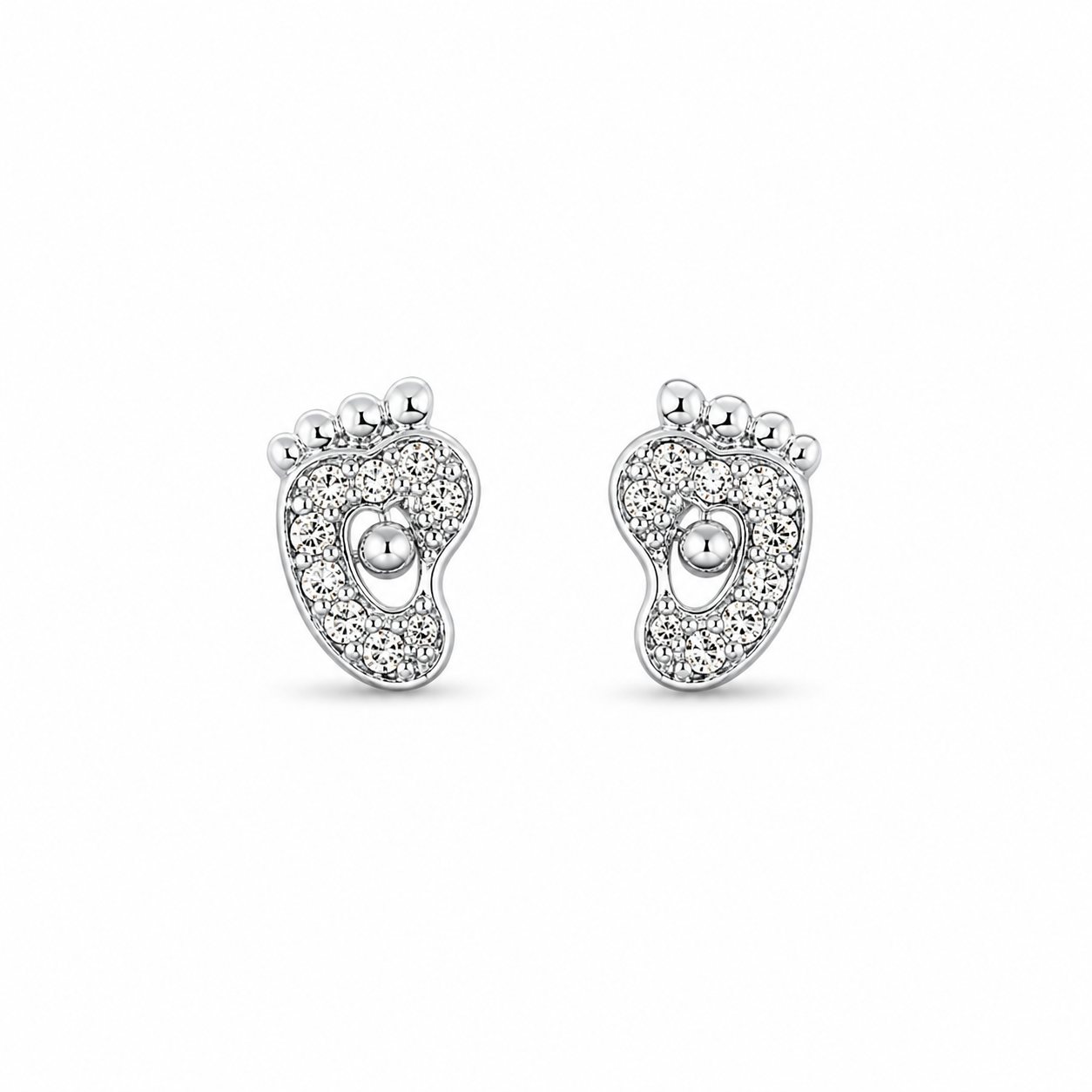 TINY FOOTPRINT STUDS — ΠΑΙΔΙΚΑ ΣΚΟΥΛΑΡΙΚΙΑ ΚΑΡΦΩΤΑ ΑΣΗΜΙ 925 ΠΑΤΟΥΣΑΚΙ ΜΕ ΛΕΥΚΑ ΖΙΡΓΚΟΝ
