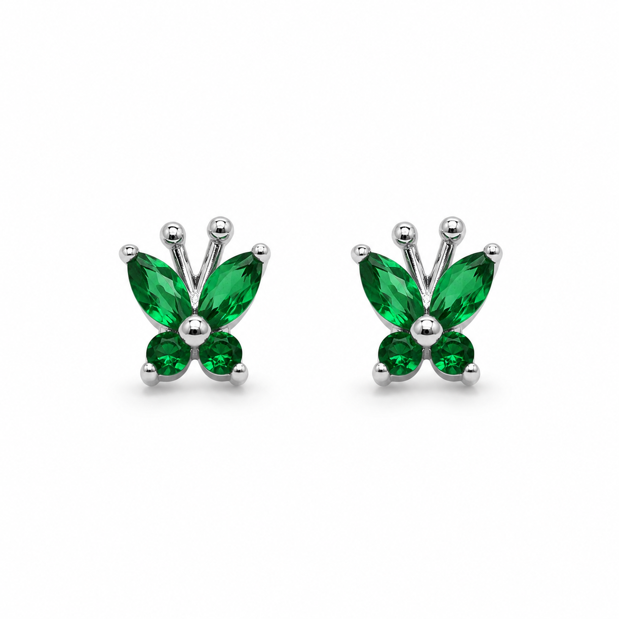 EMERALD BUTTERFLY STUDS — ΣΚΟΥΛΑΡΙΚΙΑ ΚΑΡΦΩΤΑ ΑΣΗΜΙ 925 ΠΕΤΑΛΟΥΔΑ ΜΕ ΠΡΑΣΙΝΑ ΖΙΡΓΚΟΝ