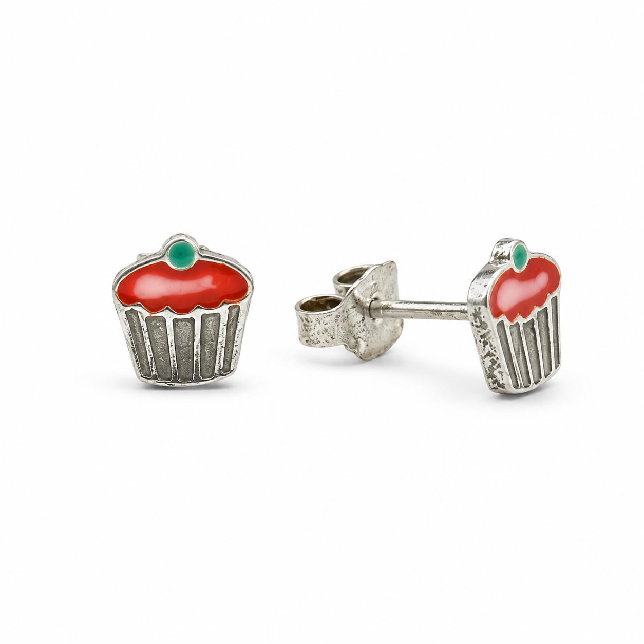 SWEET CUPCAKE STUDS — ΠΑΙΔΙΚΑ ΣΚΟΥΛΑΡΙΚΙΑ ΚΑΡΦΩΤΑ ΑΣΗΜΙ 925 CUPCAKE ΣΜΑΛΤΟ ΡΟΖ ΚΑΙ ΠΡΑΣΙΝΟ
