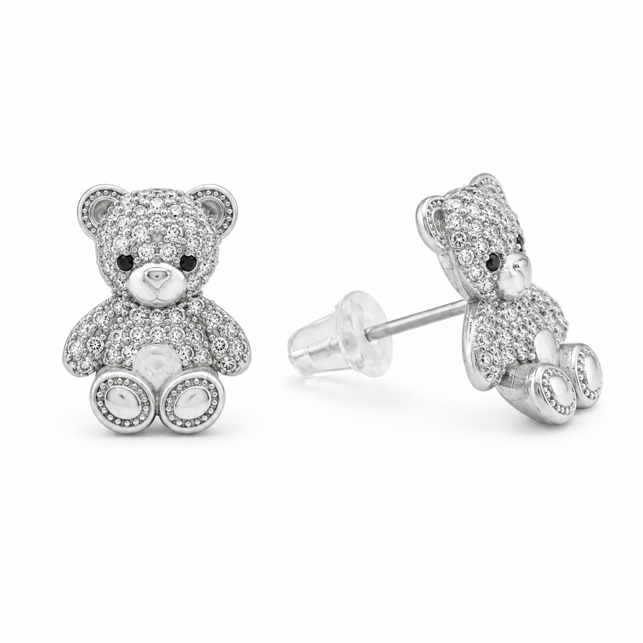 TEDDY BEAR STUDS — ΠΑΙΔΙΚΑ ΣΚΟΥΛΑΡΙΚΙΑ ΚΑΡΦΩΤΑ ΑΣΗΜΙ 925 ΑΡΚΟΥΔΑΚΙ ΜΕ ΛΕΥΚΑ ΖΙΡΓΚΟΝ