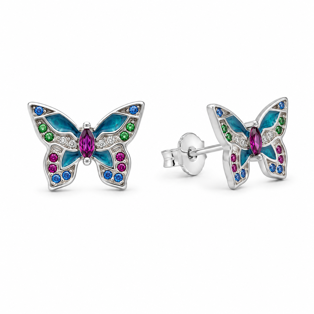 STAINED GLASS BUTTERFLY STUDS — ΣΚΟΥΛΑΡΙΚΙΑ ΚΑΡΦΩΤΑ ΑΣΗΜΙ 925 ΠΕΤΑΛΟΥΔΑ ΣΜΑΛΤΟ ΜΕ ΠΟΛΥΧΡΩΜΑ ΖΙΡΓΚΟΝ