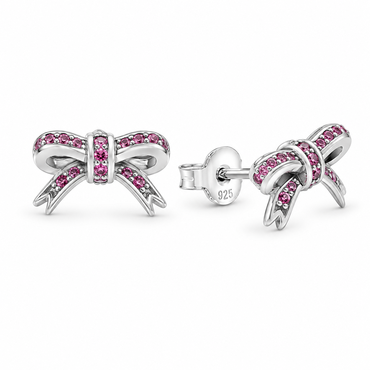 VINTAGE BOW STUDS — ΣΚΟΥΛΑΡΙΚΙΑ ΚΑΡΦΩΤΑ ΑΣΗΜΙ 925 ΦΙΟΓΚΟΣ ΜΕ ΡΟΖ ΖΙΡΓΚΟΝ