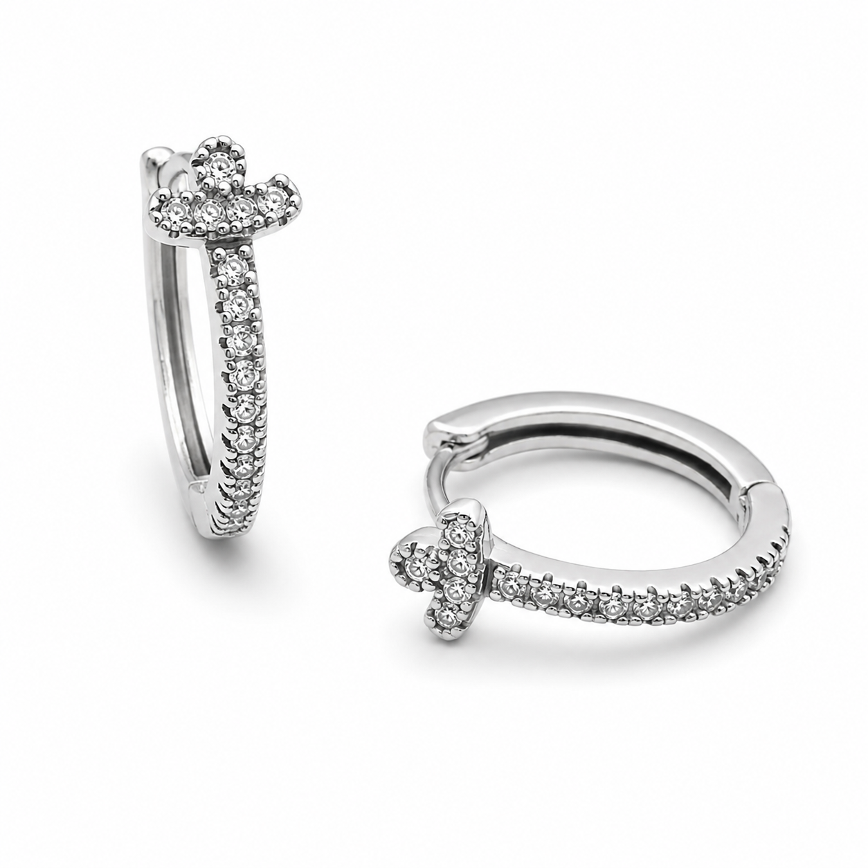 PAVÉ CROSS HOOPS — ΣΚΟΥΛΑΡΙΚΙΑ ΚΡΙΚΟΙ ΑΣΗΜΙ 925 ΜΕ ΛΕΥΚΑ ΖΙΡΓΚΟΝ ΚΑΙ ΣΤΑΥΡΟ