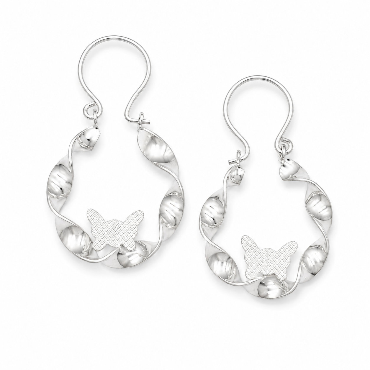 BUTTERFLY SWIRL DROPS — ΣΚΟΥΛΑΡΙΚΙΑ ΚΡΕΜΑΣΤΑ ΑΣΗΜΙ 925 ΣΤΡΙΦΤΟ ΣΧΗΜΑ ΜΕ ΠΕΤΑΛΟΥΔΑ